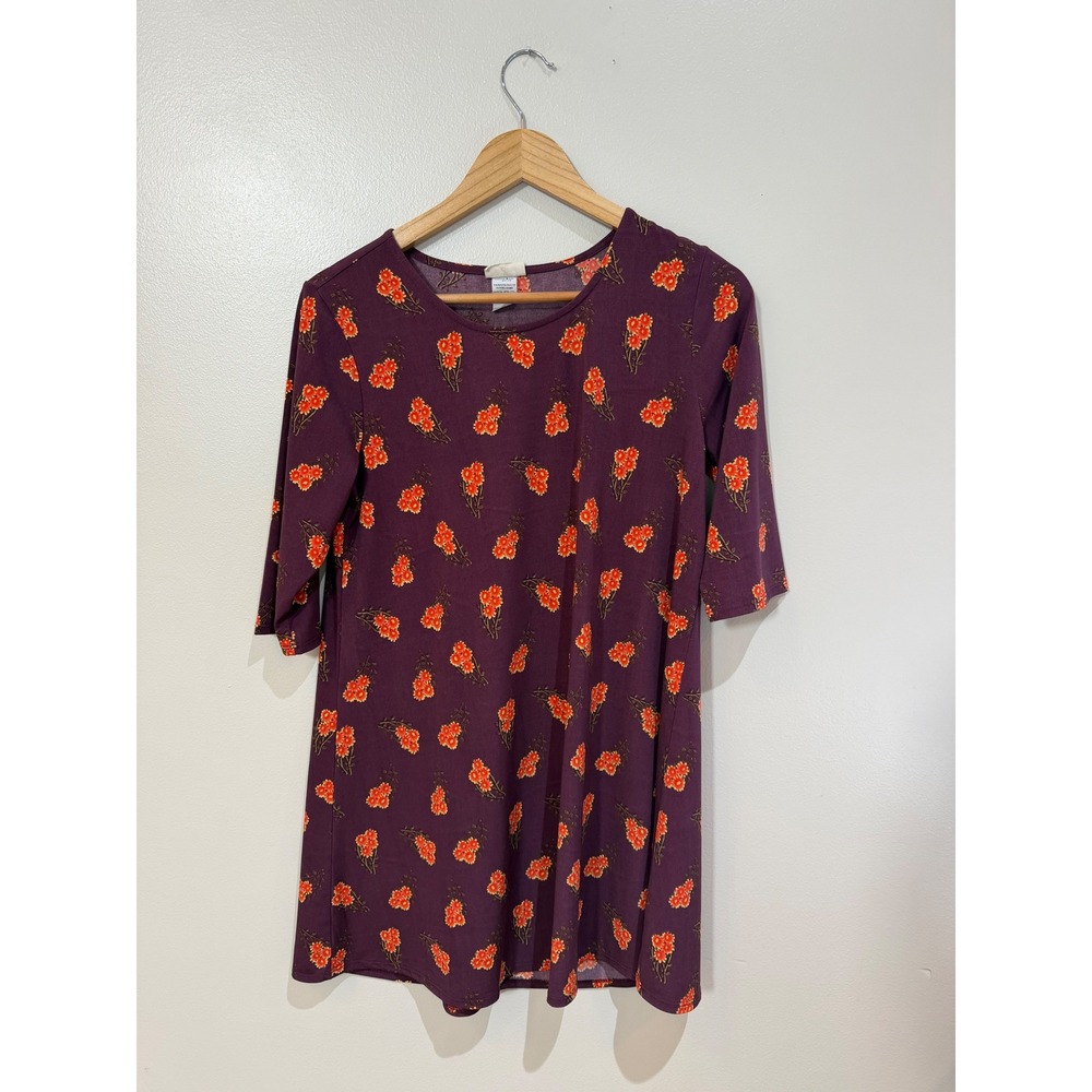 Natural Life Collette Mini Floral Swing Dress Purple Orange Large Elbow Sleeve